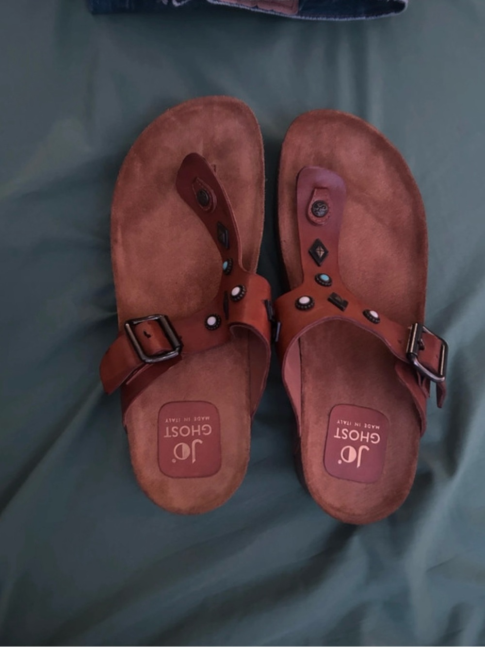 Jo Ghost Brown Leather Toe-Post Sandals with Adjustable Buckle
